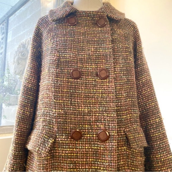 Kimchi & Blue Wool Blend Tweed Coat in Multicolor Brown Plaid, Size M - Picture 4 of 14